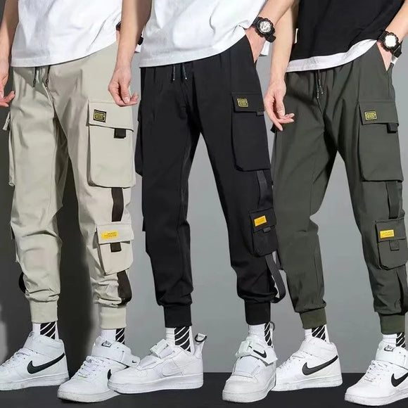 Plain Streetwear Casual Ribbons Cargo Multi-Pockets Pants