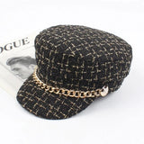 New women plaid newsboy caps with chain flat top