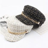 New women plaid newsboy caps with chain flat top