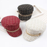 New women plaid newsboy caps with chain flat top