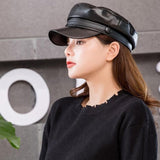 Leather Newsboy Military Hats for Women