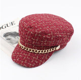 New women plaid newsboy caps with chain flat top