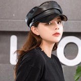 Leather Newsboy Military Hats for Women