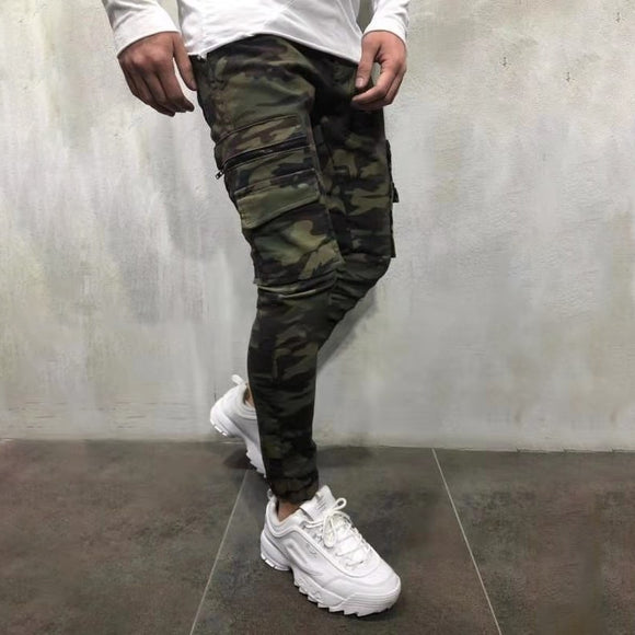 Army Green Camouflage Slim Long Pants