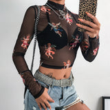 Transparent Mesh Long Sleeve Top