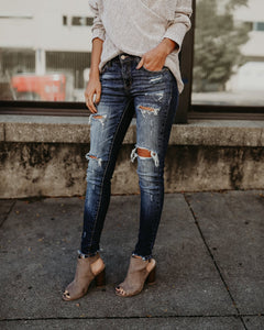 Slim Denim Bleached Ripped Jeans