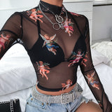 Transparent Mesh Long Sleeve Top