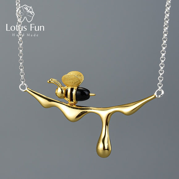 Lotus Fun 18K Gold Bee and Dripping Honey Necklace