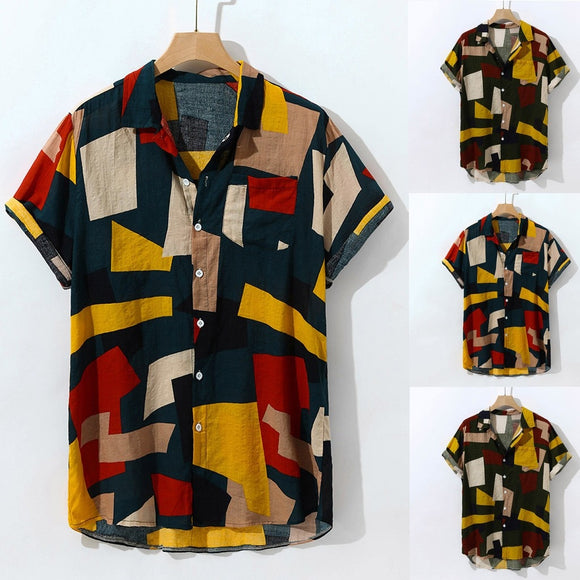 Geometric Print Short Sleeve Button Shirt