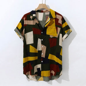 Geometric Print Short Sleeve Button Shirt