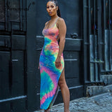 SIMENUAL Tie N Dye Side Slit Dress